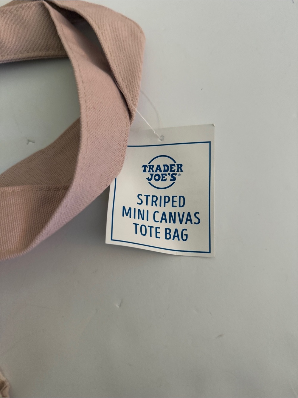 Trader Joe’s Tan/beige cream Stripe Canvas mini Tote Bag new with tags - Picture 2 of 4